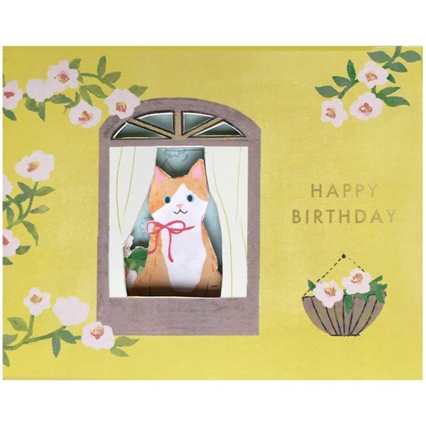 Happy Birthday Cat in Window Card