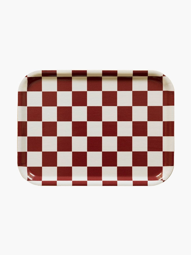 Checker Serving Tray - Burgundy & Cream (27x20cm)