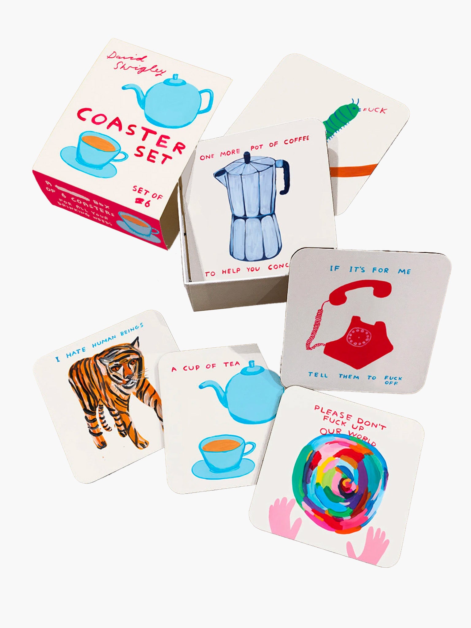 Coaster Set of 6 Mixed Designs x David Shrigley