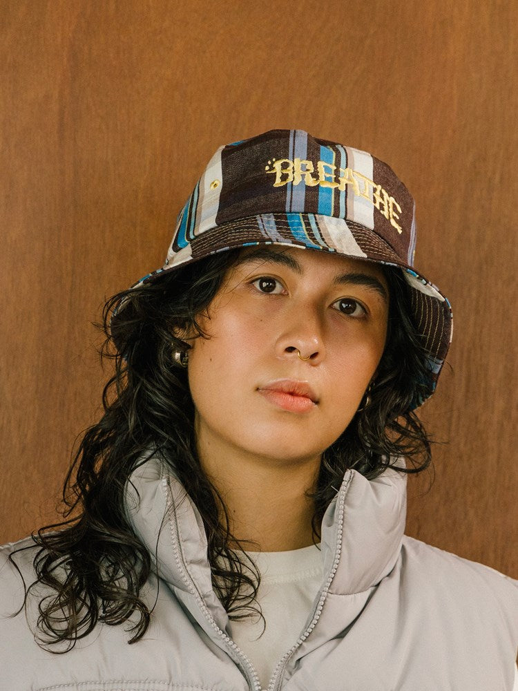 Breathe Bucket Hat - Brown & Blue Stripe