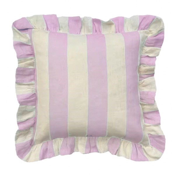 Ruffled Linen Cushion Cover - Pink Stripe